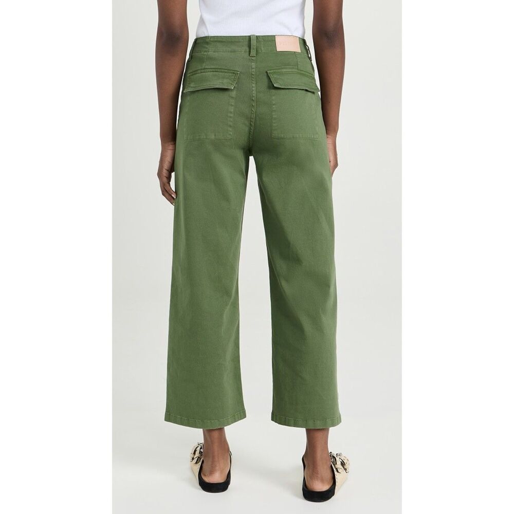 Pistola Sophia Twill Pants Women 26 Basil Green Flap Pockets High Rise Wide Leg